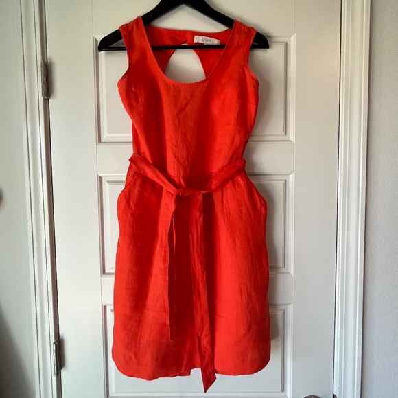 LOFT Dresses & Skirts - Loft - Orange Linen Tailored Sundress Sz 6 w/ Pockets
